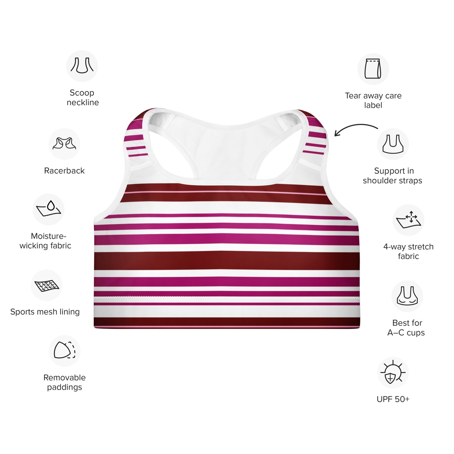 Purple Striped Padded Sports Bra - Activewear Well