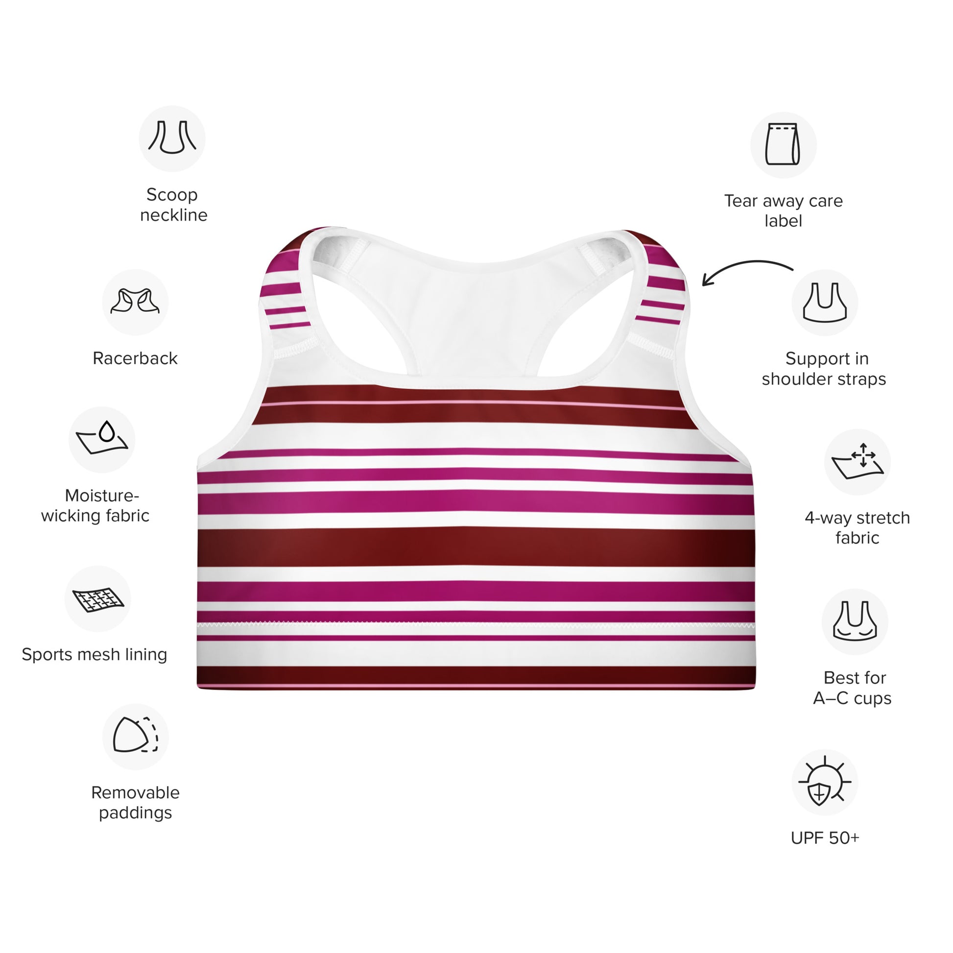 Purple Striped Padded Sports Bra - Activewear Well