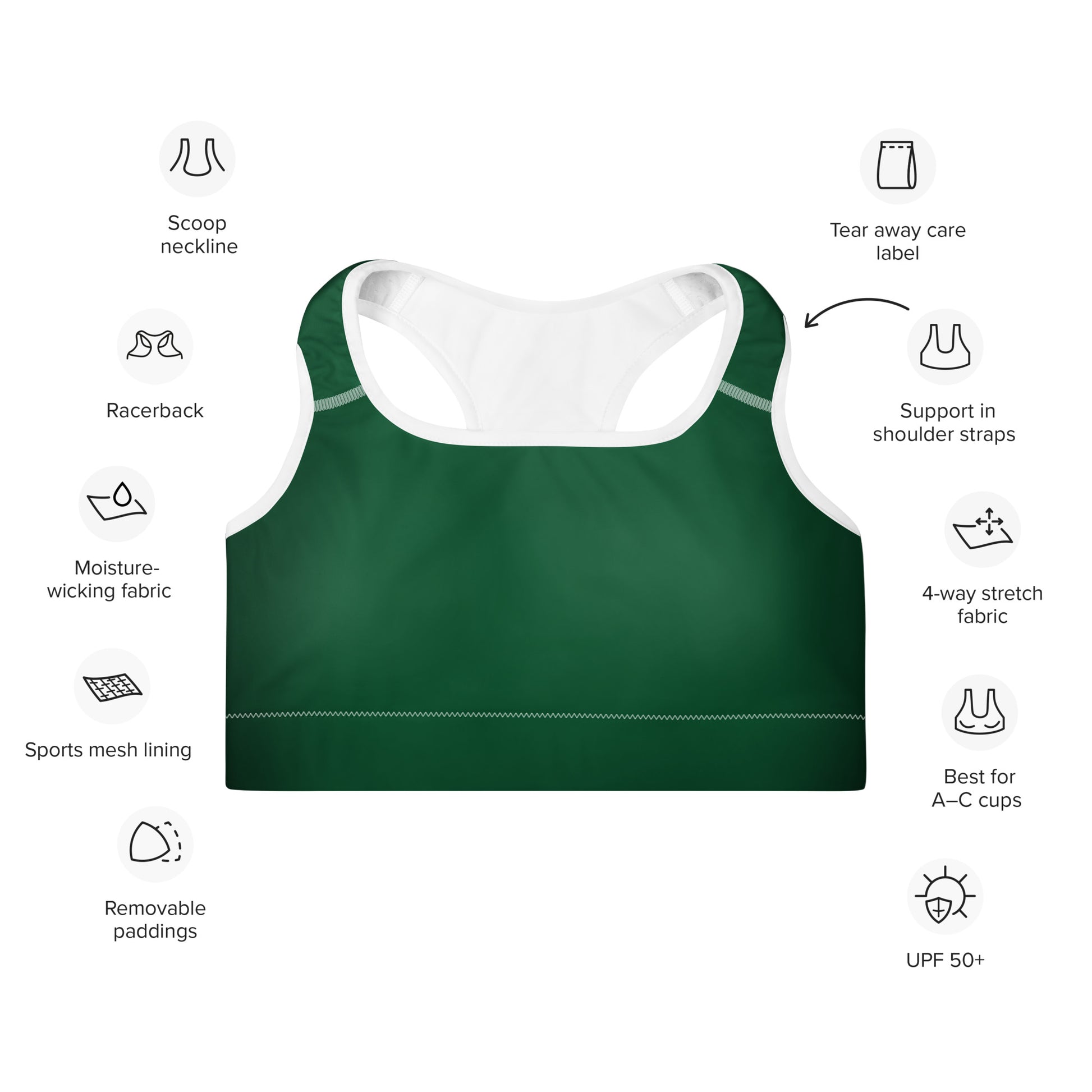 Forest Green Padded Sports Bra - Activewear Well