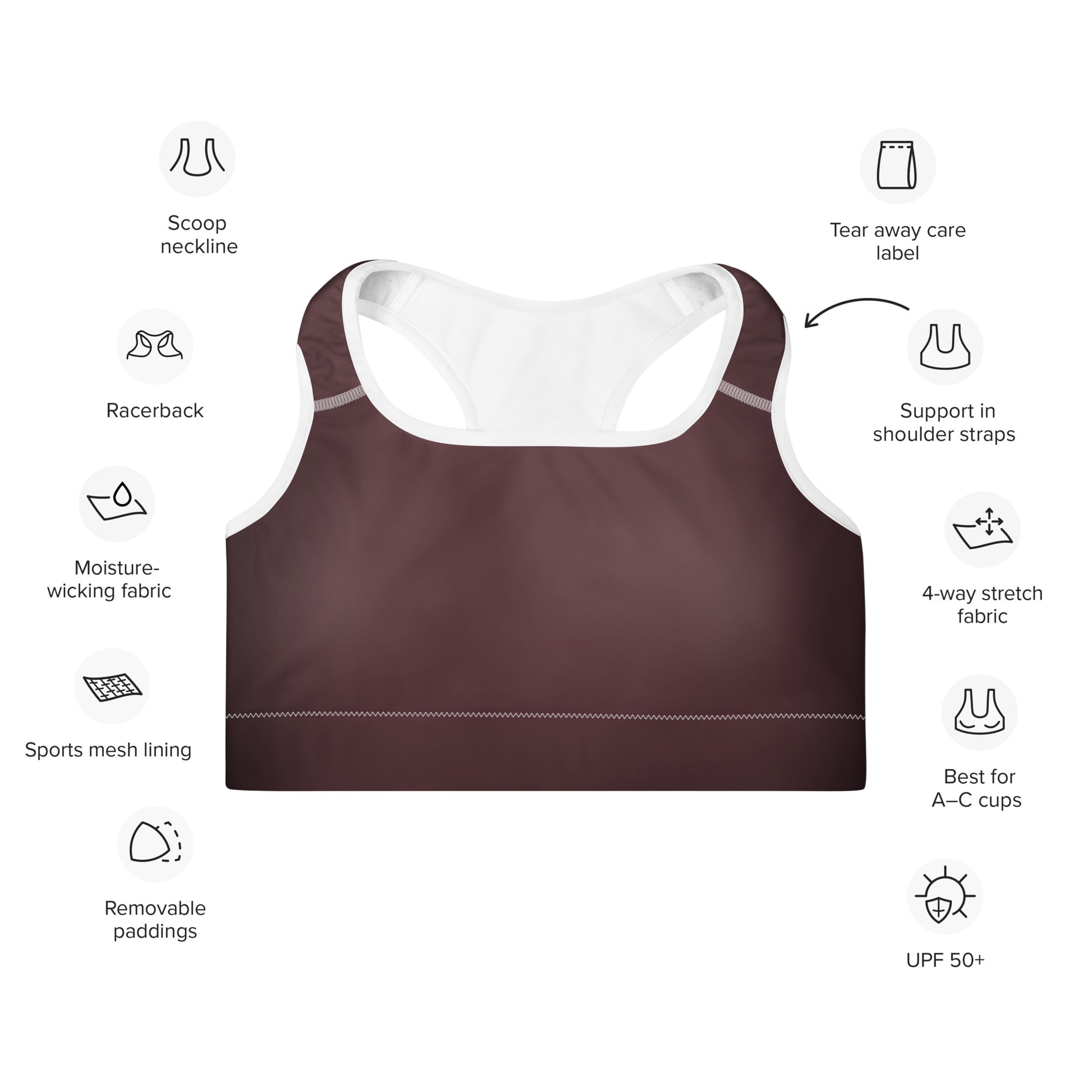 Espresso Padded Sports Bra - Activewear Well