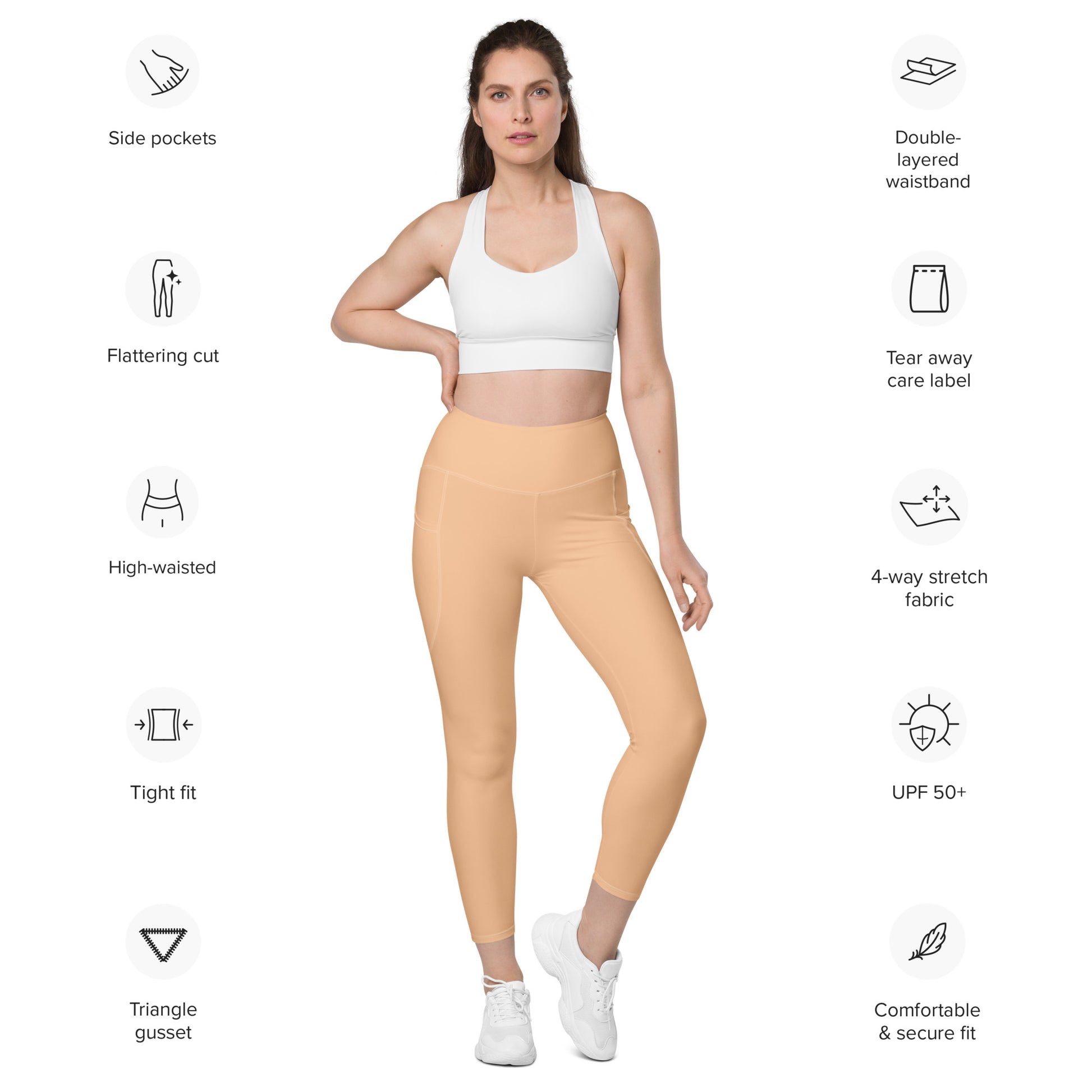 Beige High-Rise Leggings with pockets - Activewear Well