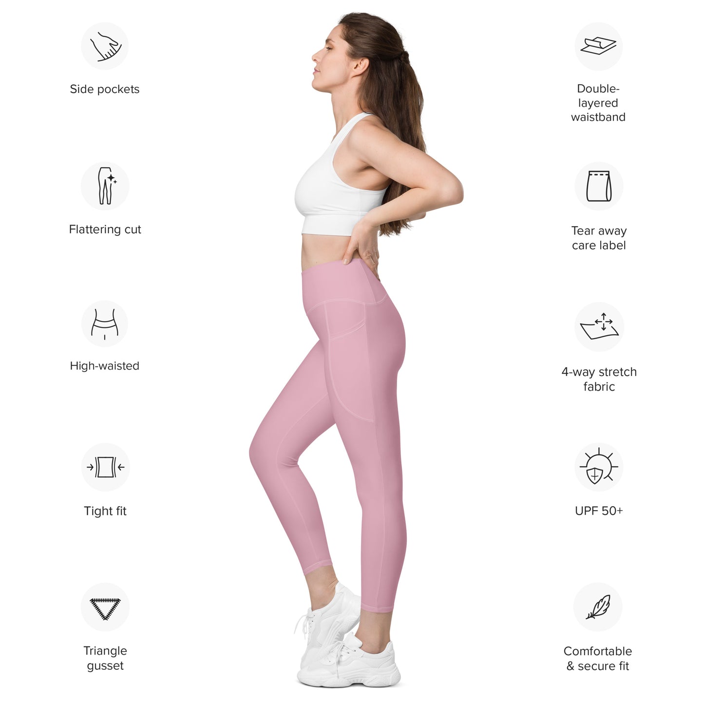 Neutral Pink Tight Leggings with Pockets - Activewear Well