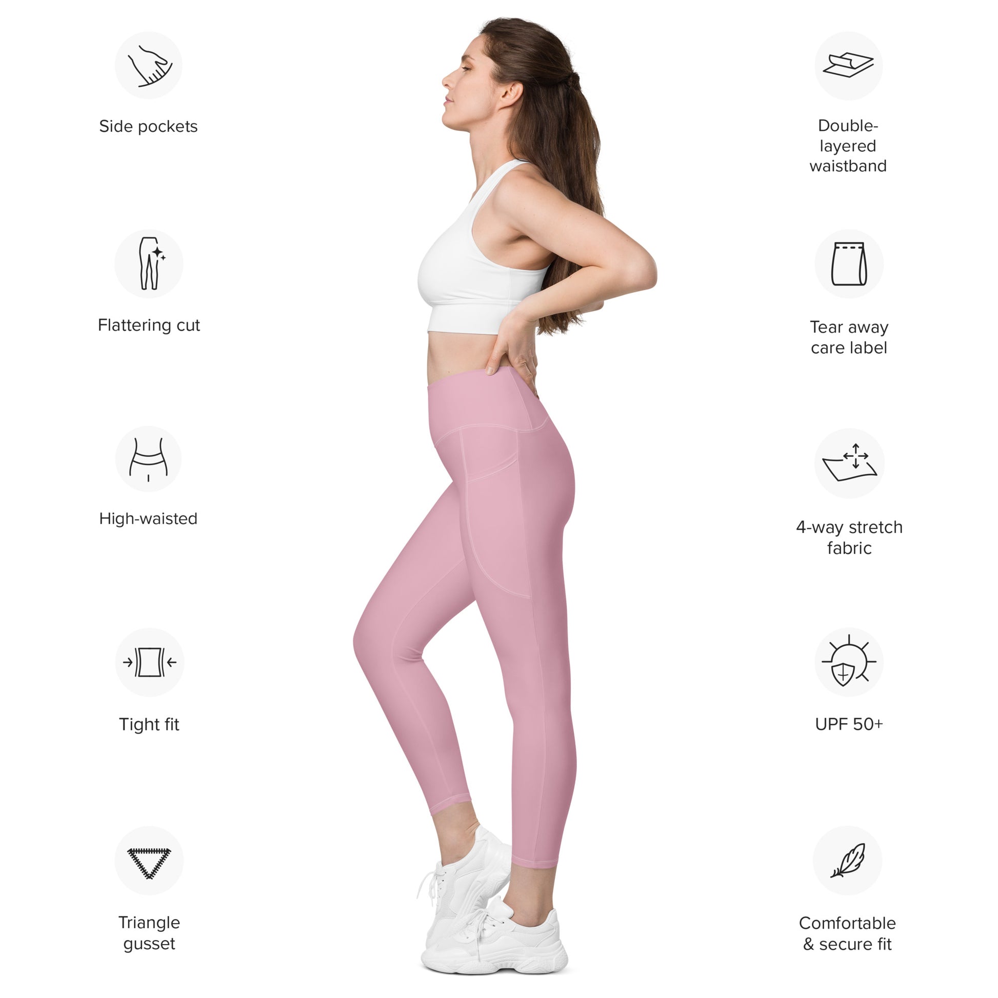 Neutral Pink Tight Leggings with Pockets - Activewear Well