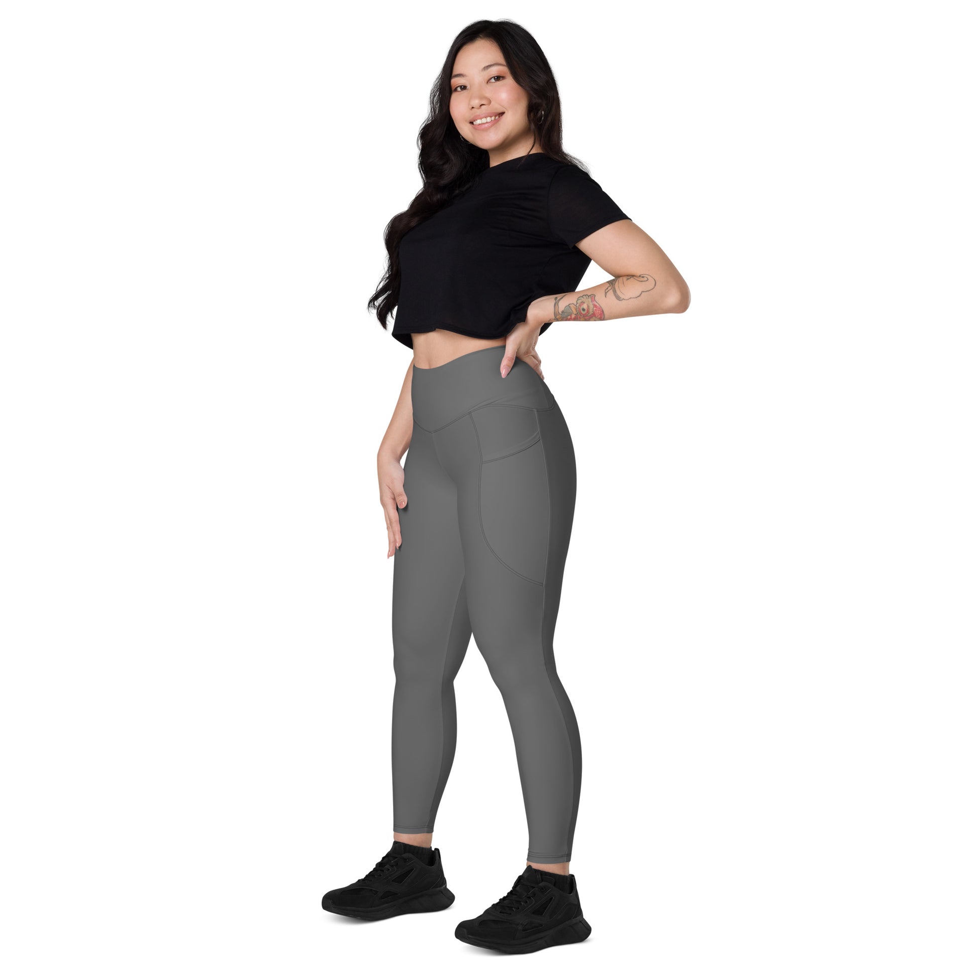 Grey High-Rise Leggings with pockets - Activewear Well