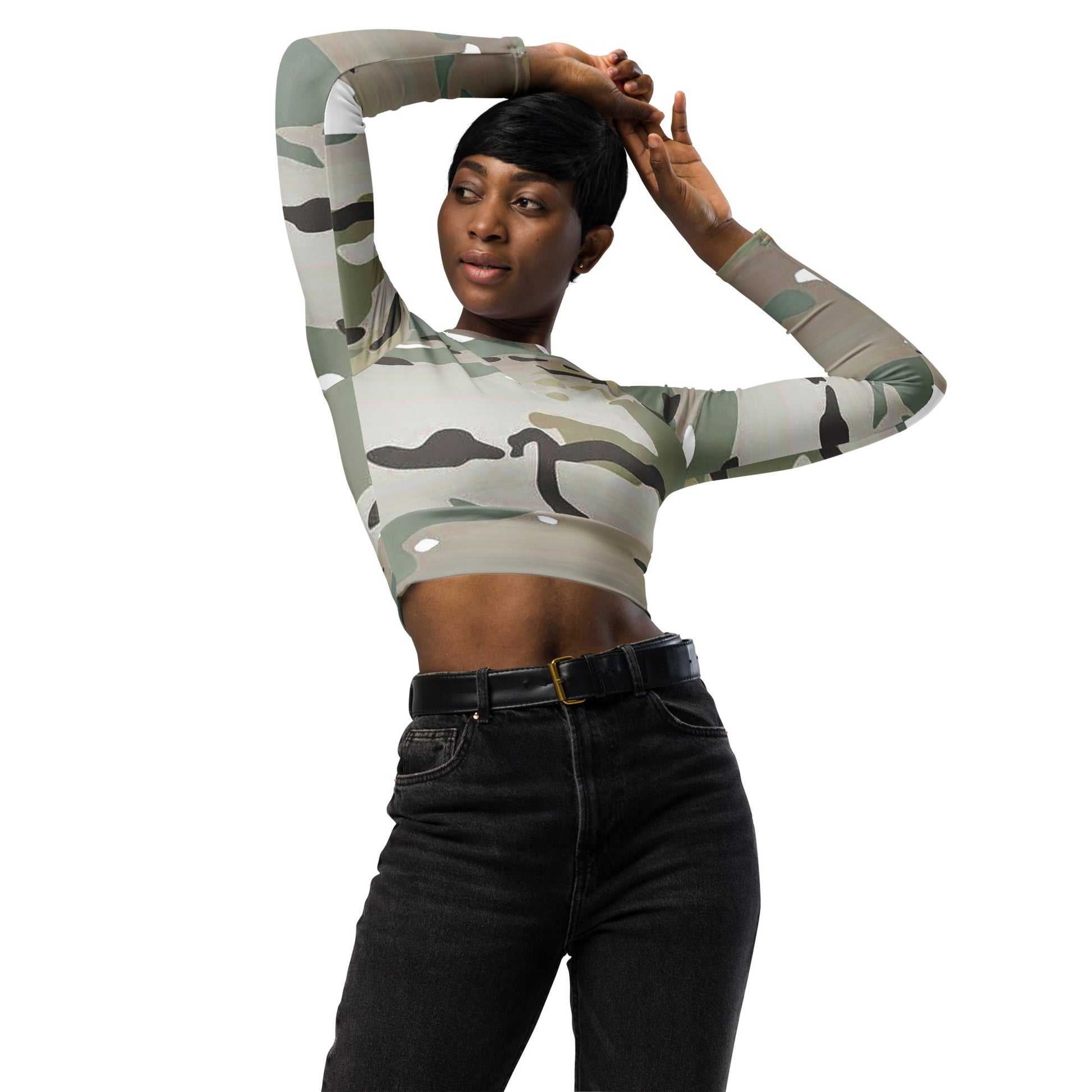 Desert Camo Long-Sleeve Crop Top - Activewear Well