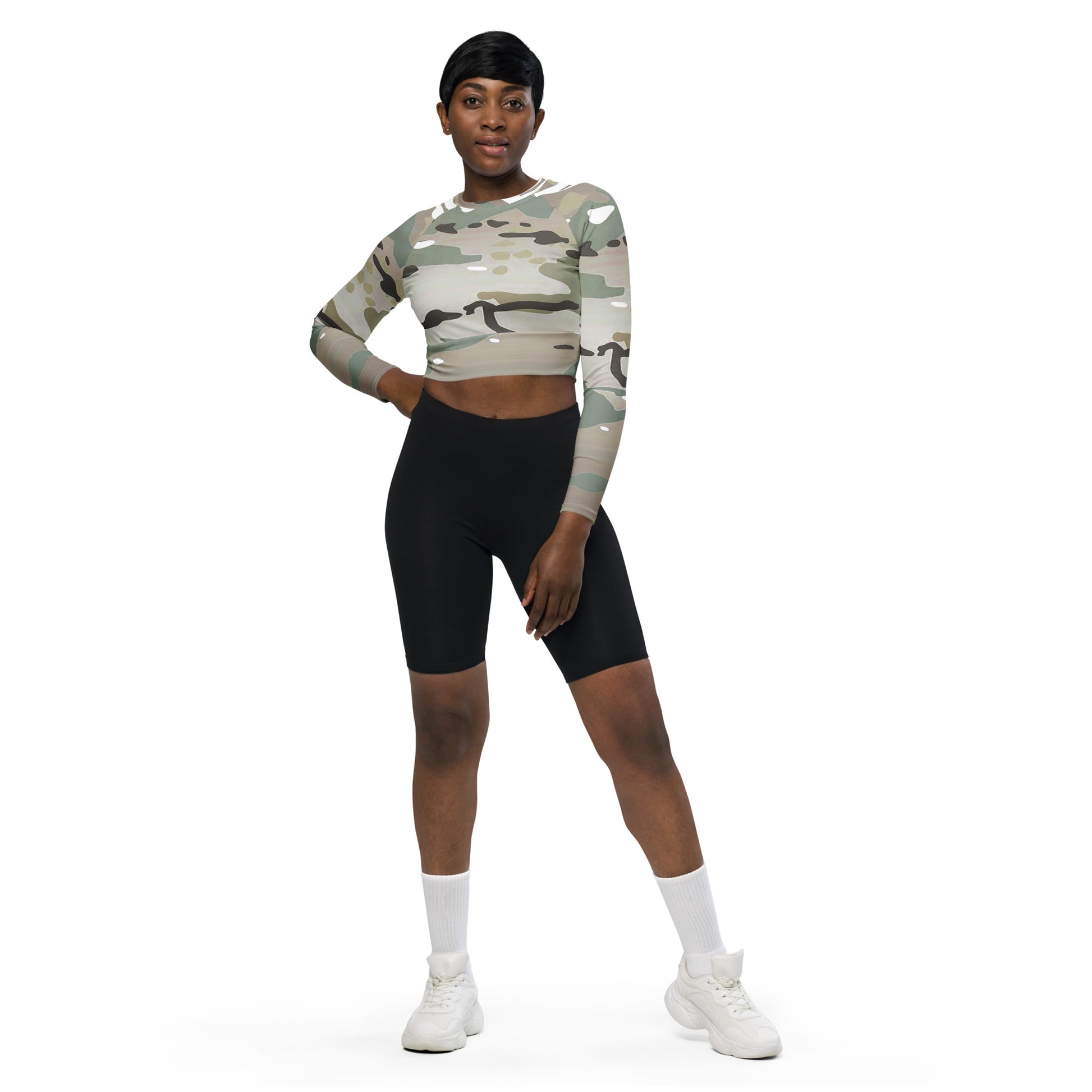 Desert Camo Long-Sleeve Crop Top - Activewear Well
