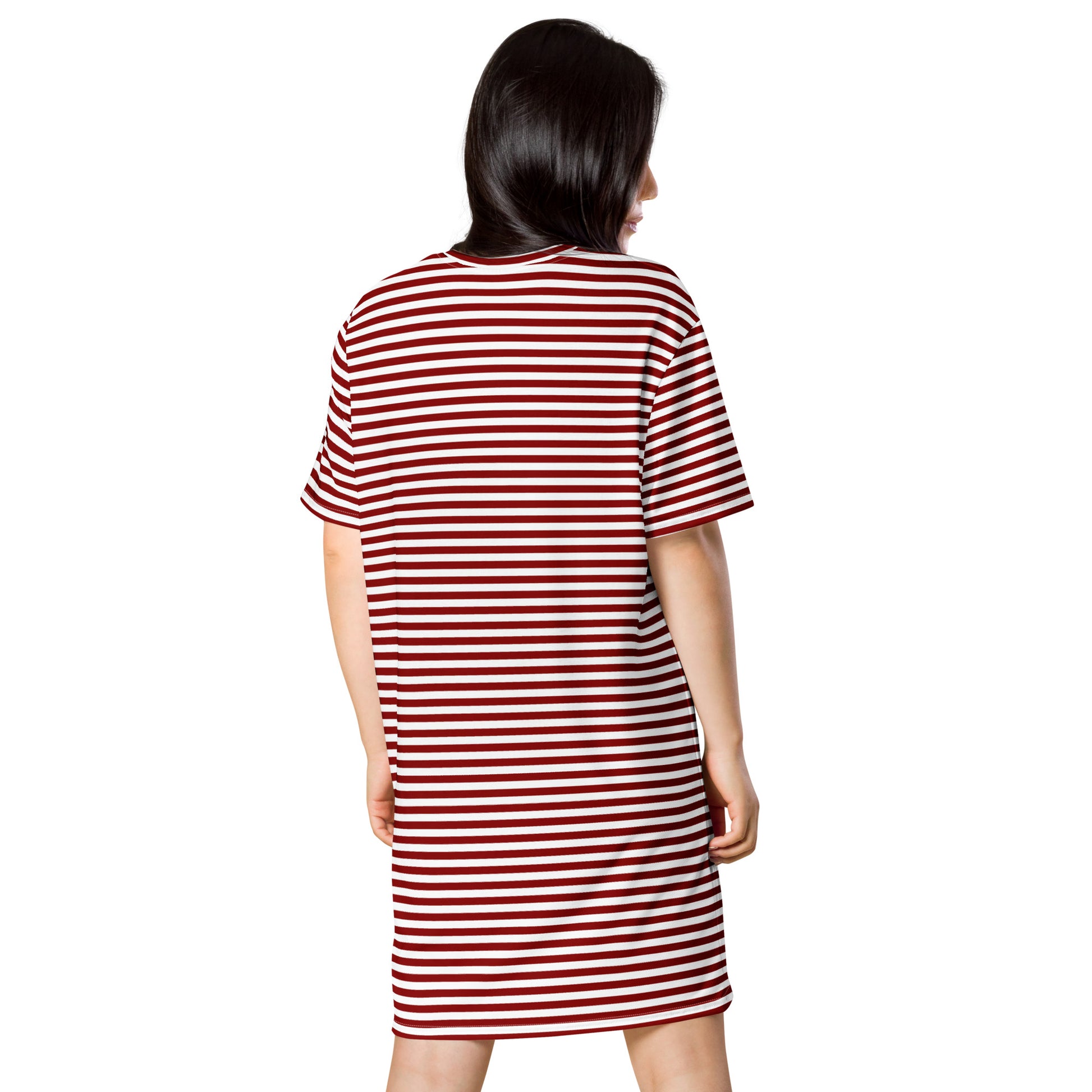 Women's Striped Burgundy  T-Shirt Dress - Activewear Well