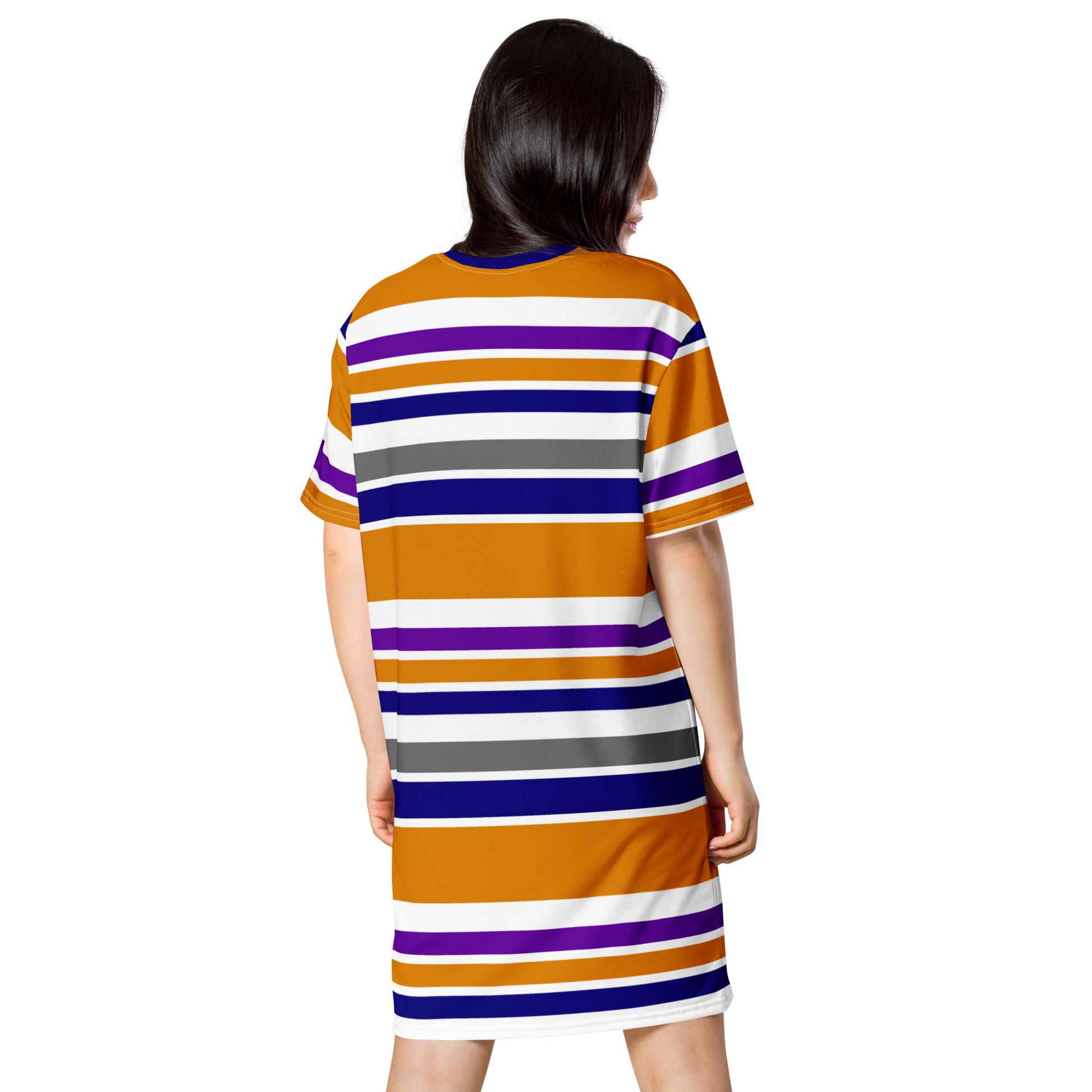 Women's Orange Striped T-Shirt Dress - Activewear Well