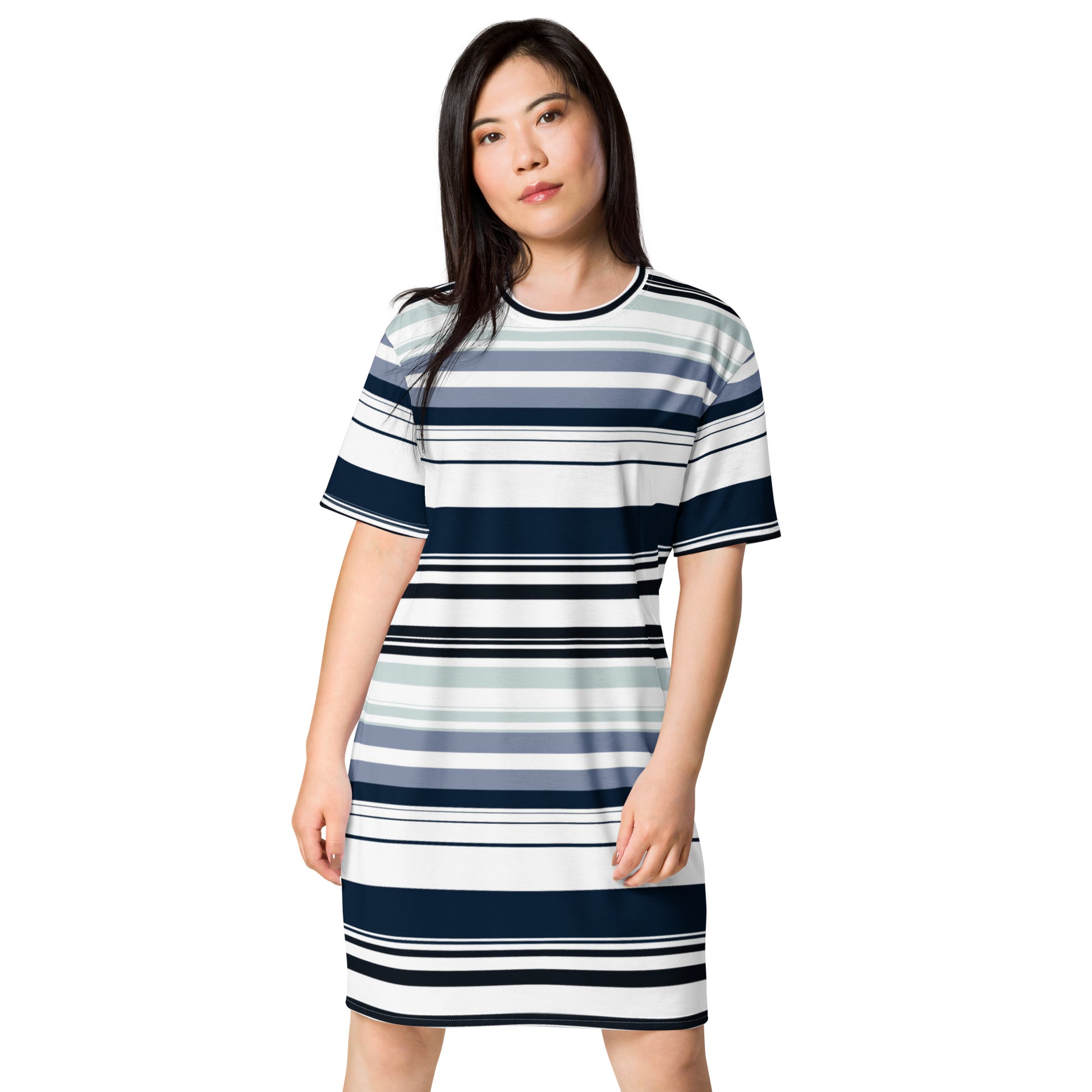 Women's Gray Striped T-shirt Dress - Activewear Well