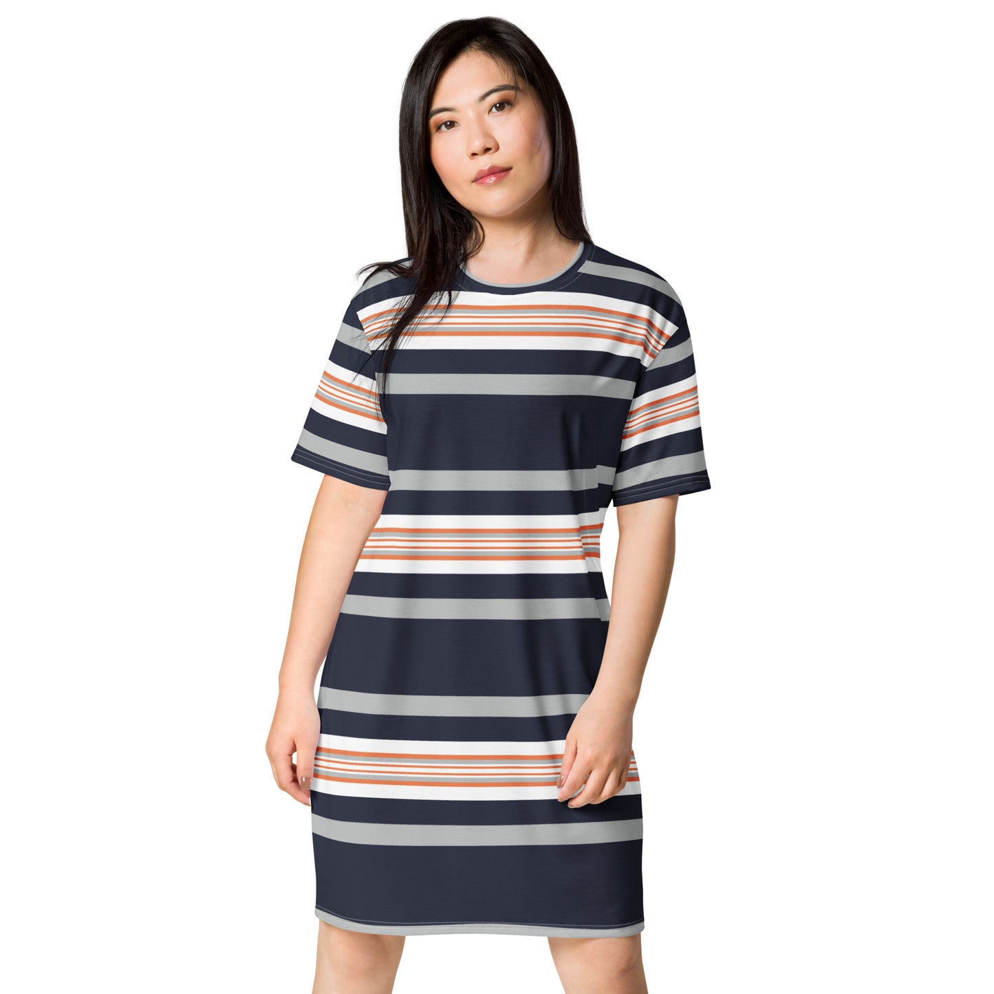 Grey Striped T-Shirt Dress - Activewear Well
