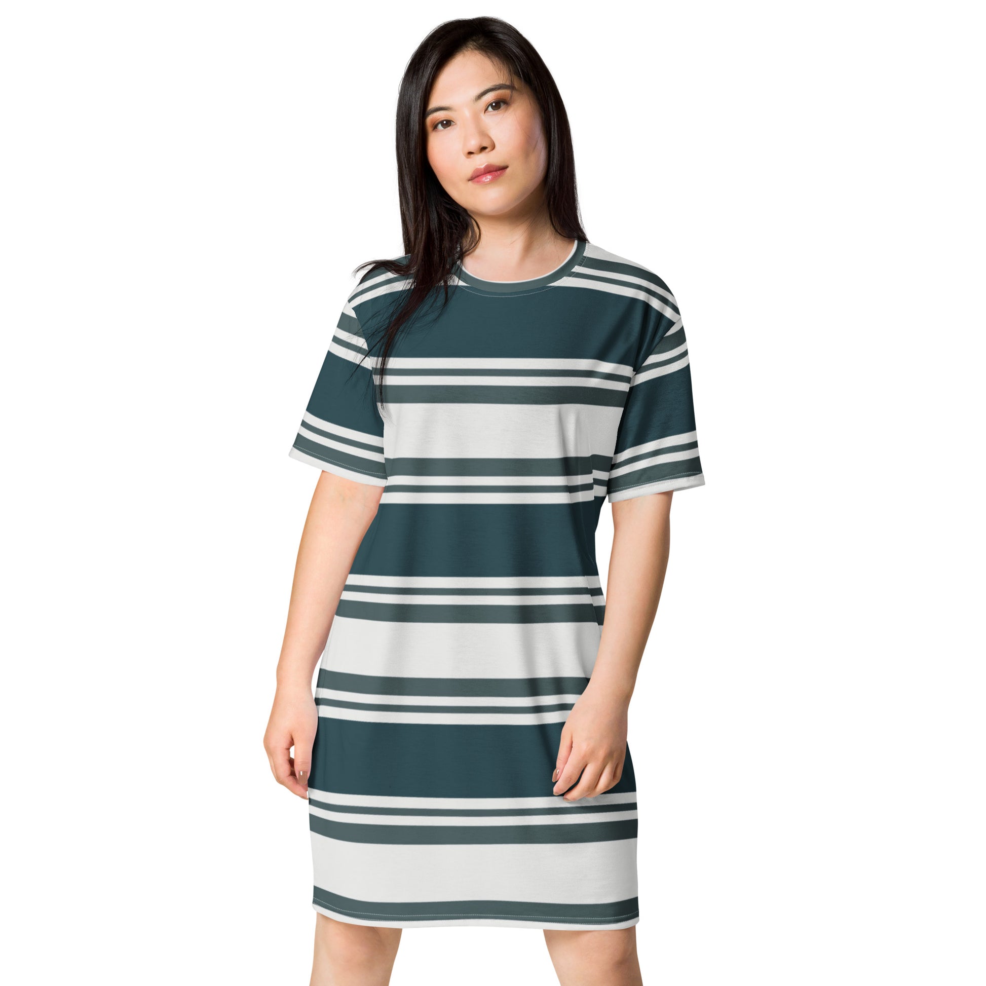 Women's Gray Striped T-shirt dress – Activewear Well Women's Gray Striped T-shirt dress – Activewear Well