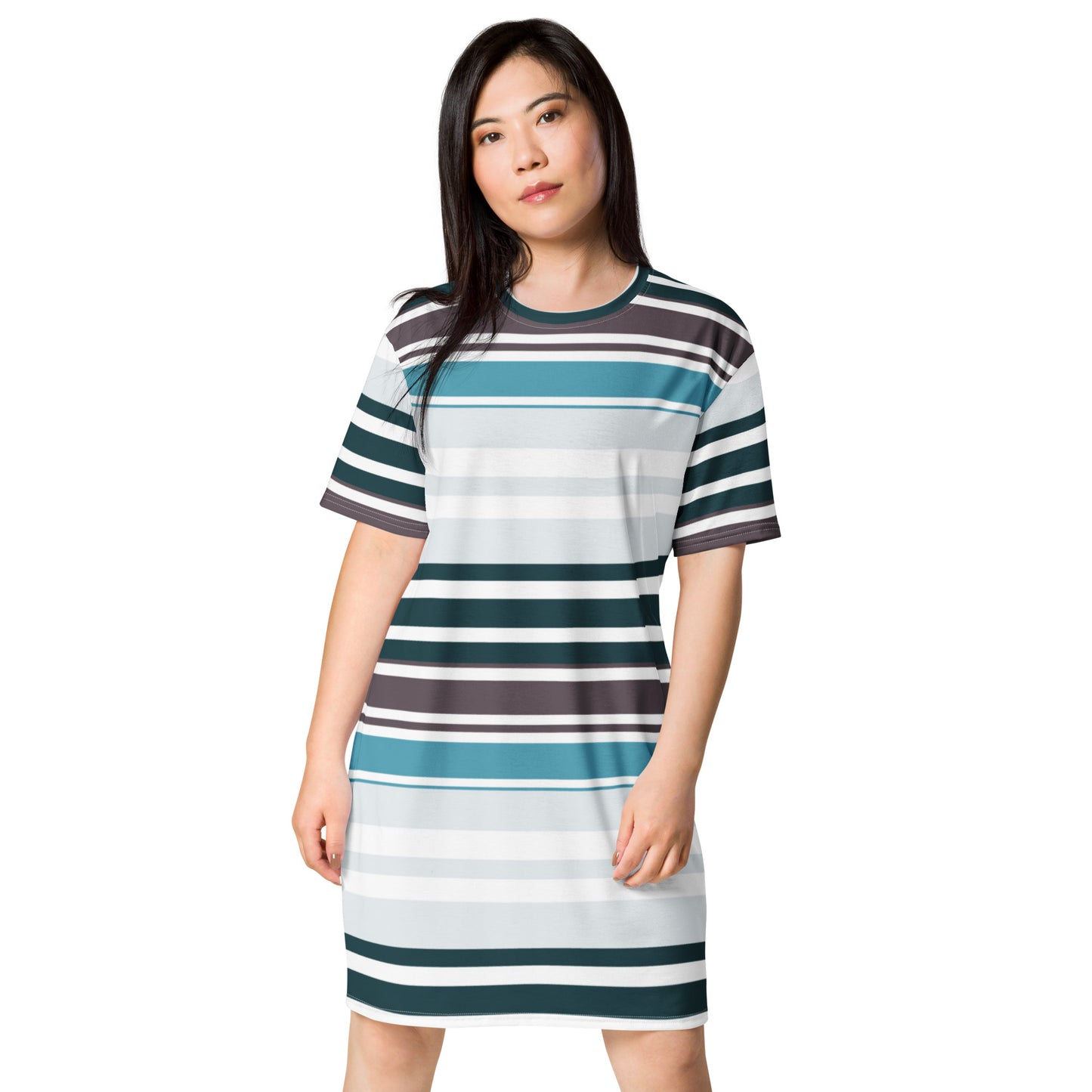 Women's Light Blue Striped T-Shirt Dress - Activewear Well