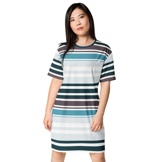Women's Light Blue Striped T-Shirt Dress - Activewear Well
