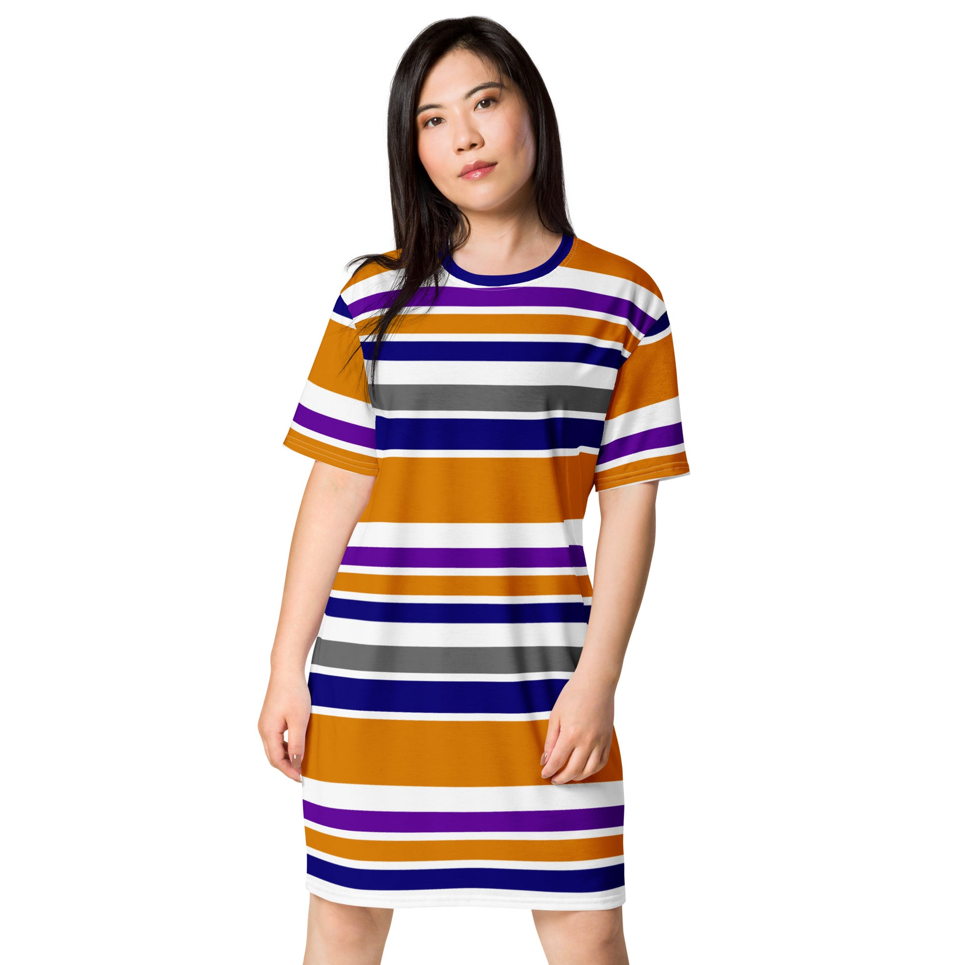 Women's Orange Striped T-Shirt Dress - Activewear Well