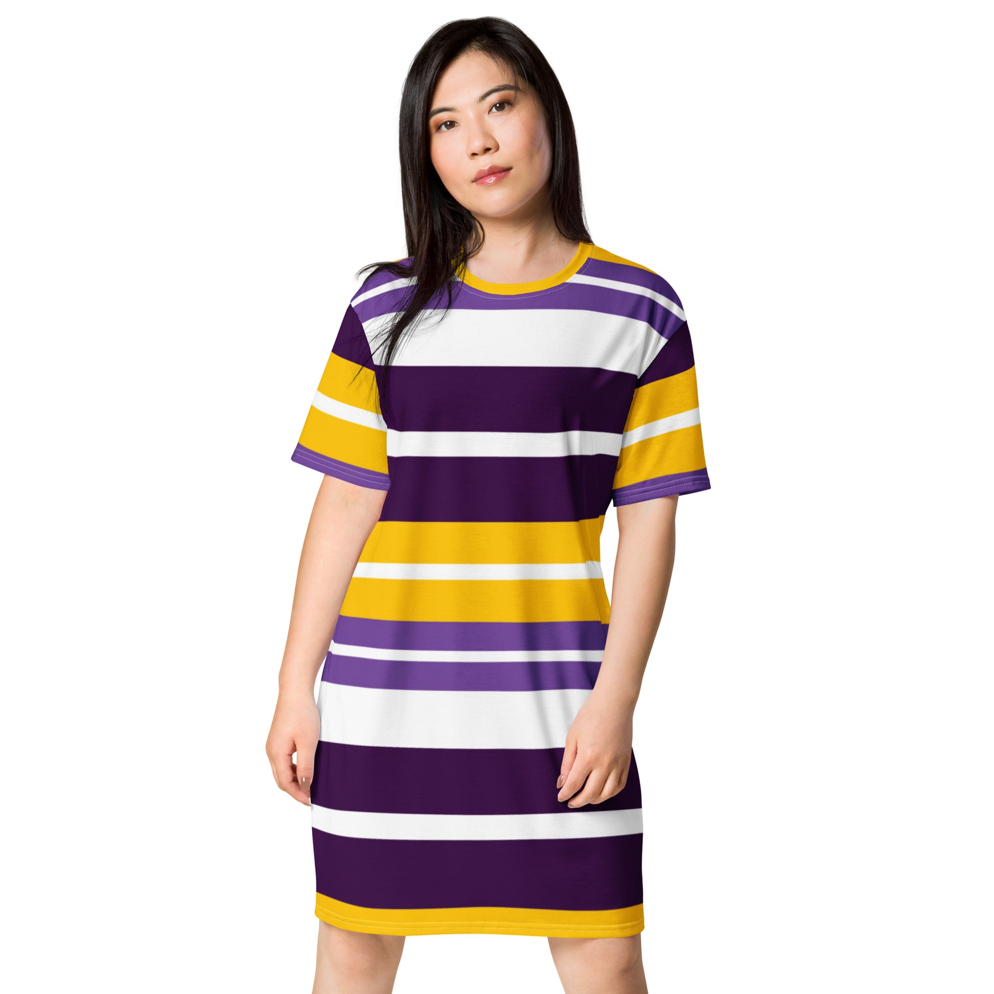 Women.s Purple Striped T-Shirt Dress - Activewear Well