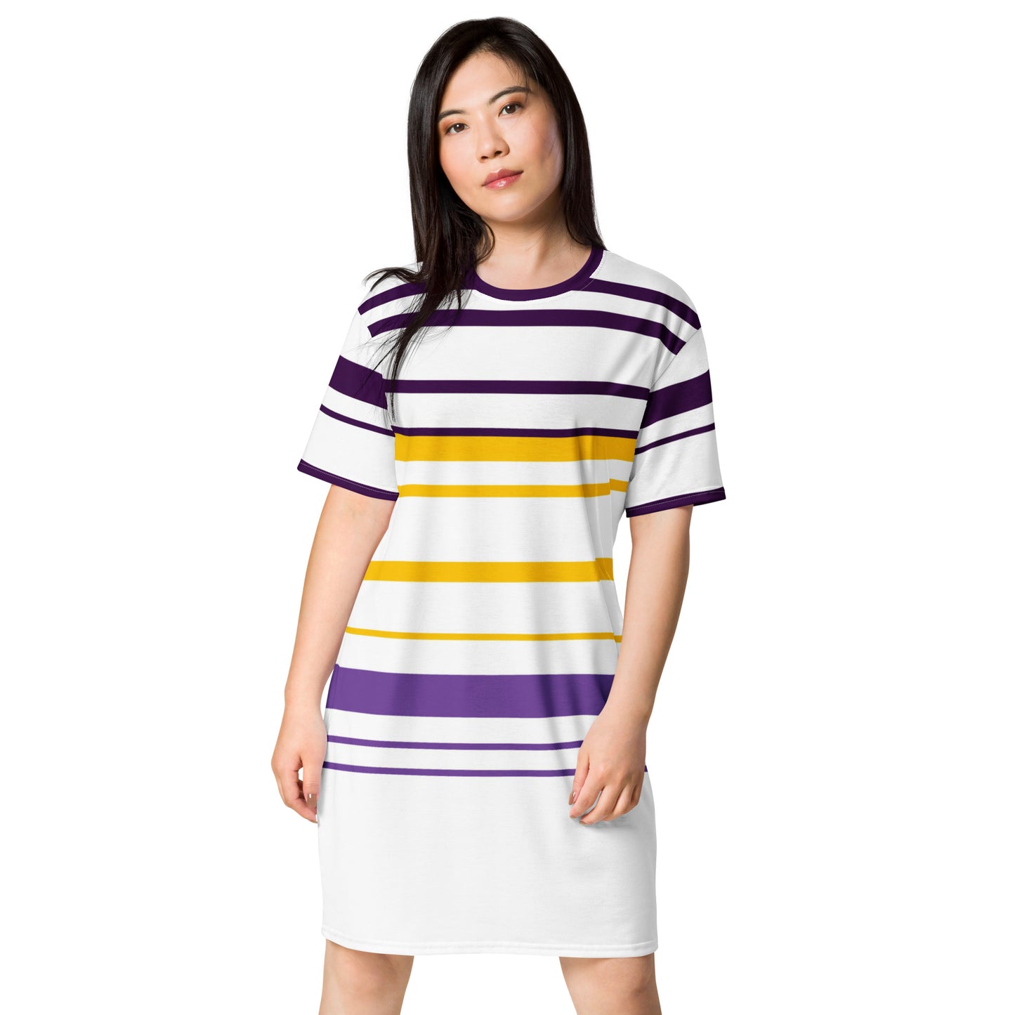 Yellow Striped T-Shirt Dress - Activewear Well