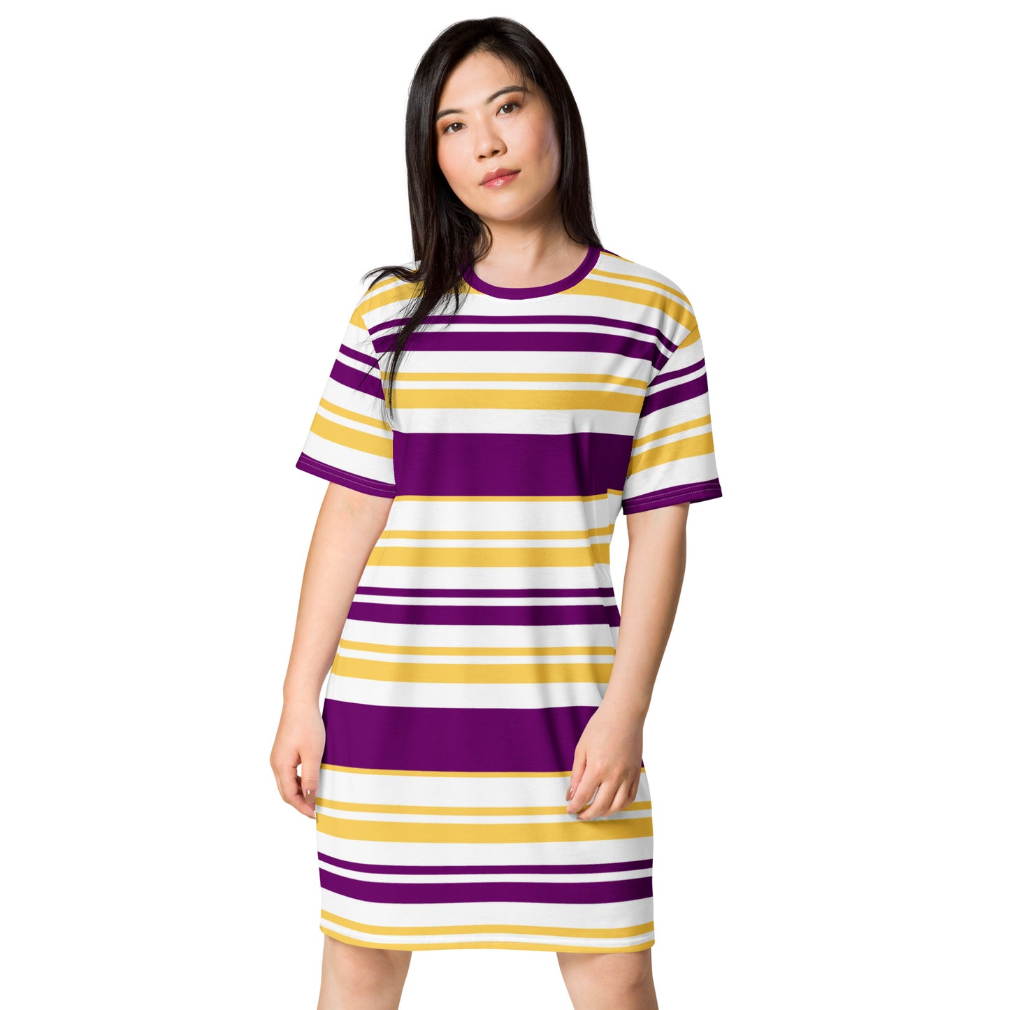 Purple Striped T-shirt Dress - Activewear Well