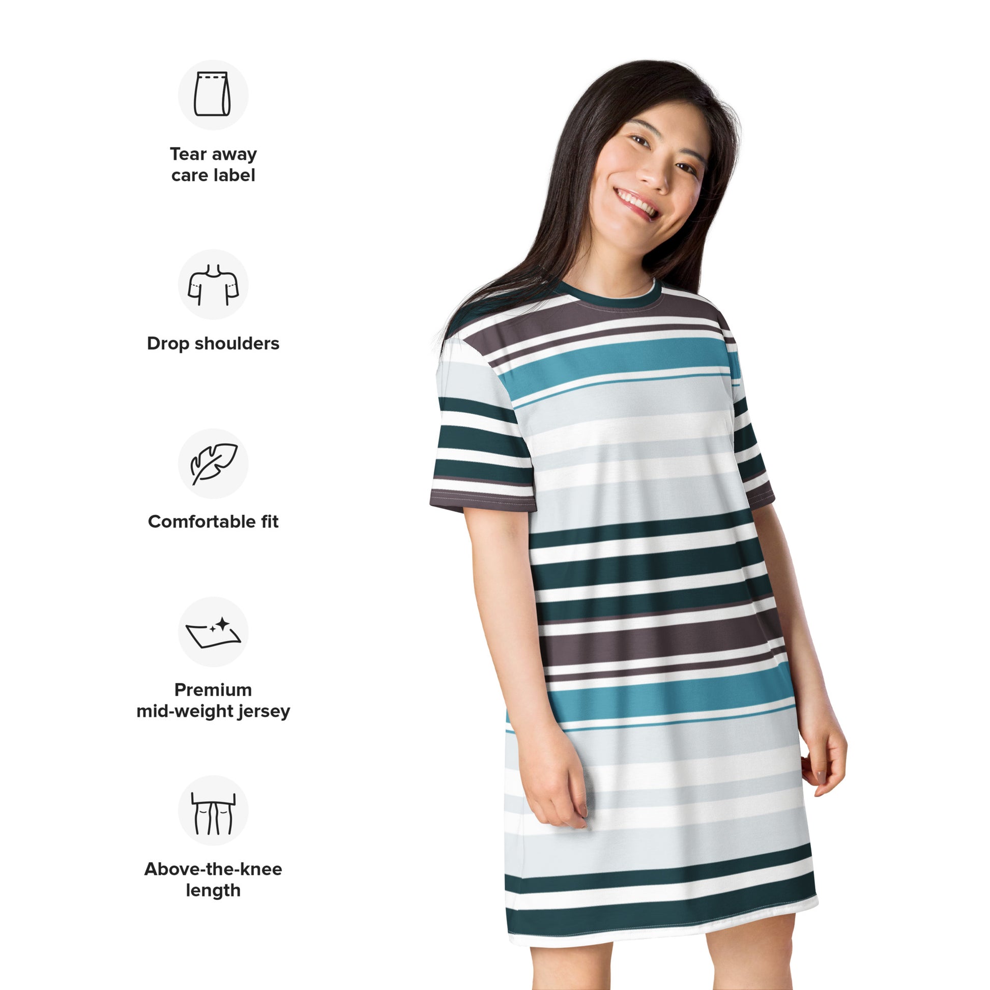 Women's Light Blue Striped T-Shirt Dress - Activewear Well