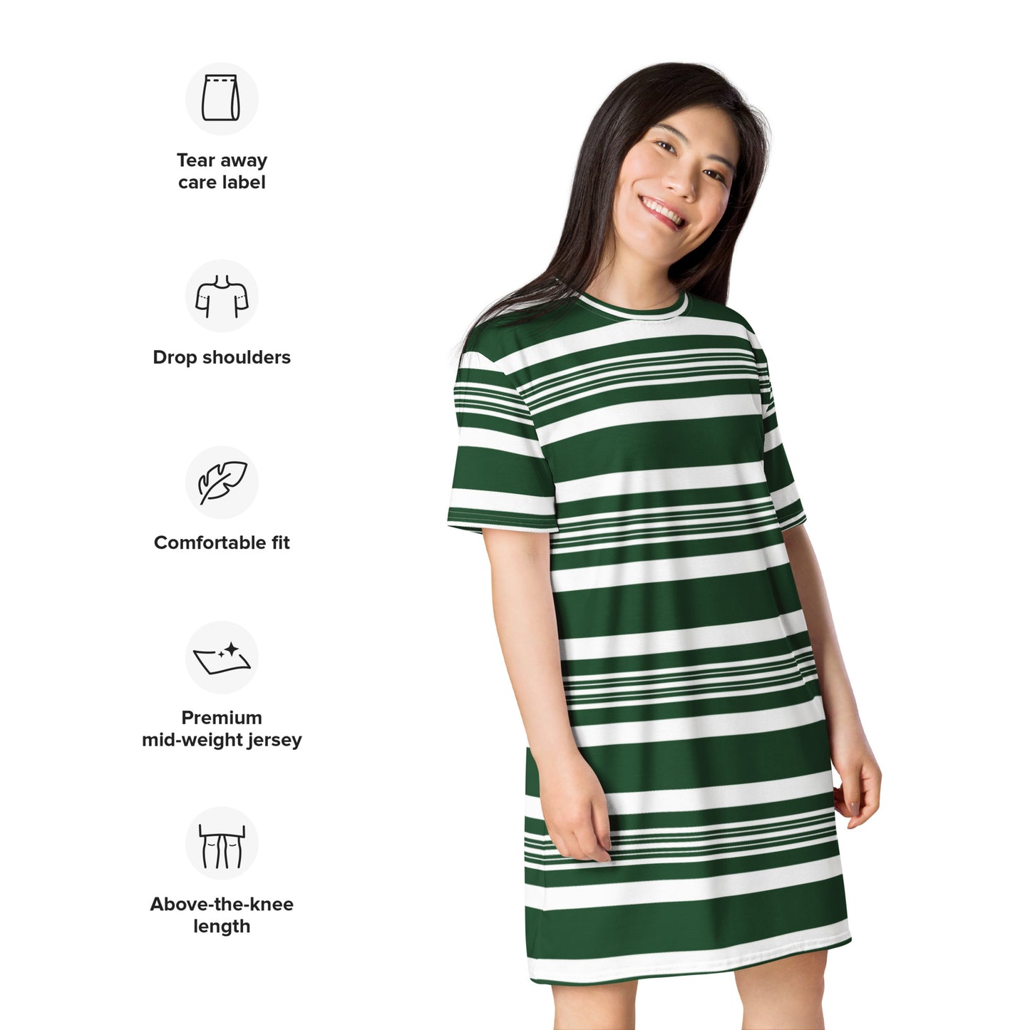 Green Striped Casual T-Shirt Dress - Activewear Well