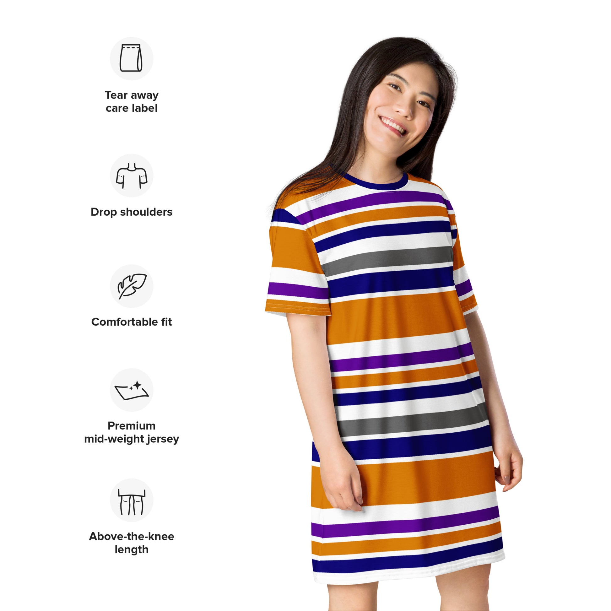 Women's Orange Striped T-Shirt Dress - Activewear Well