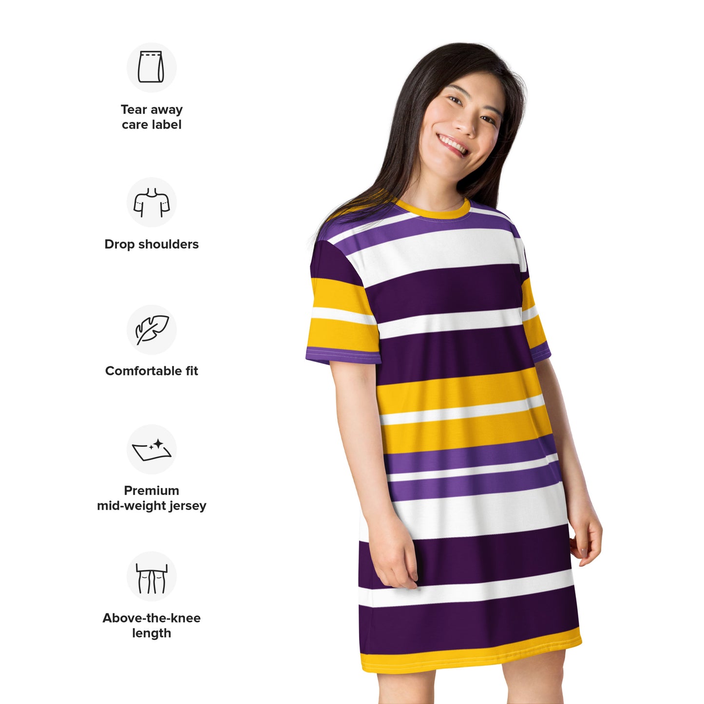 Women.s Purple Striped T-Shirt Dress - Activewear Well