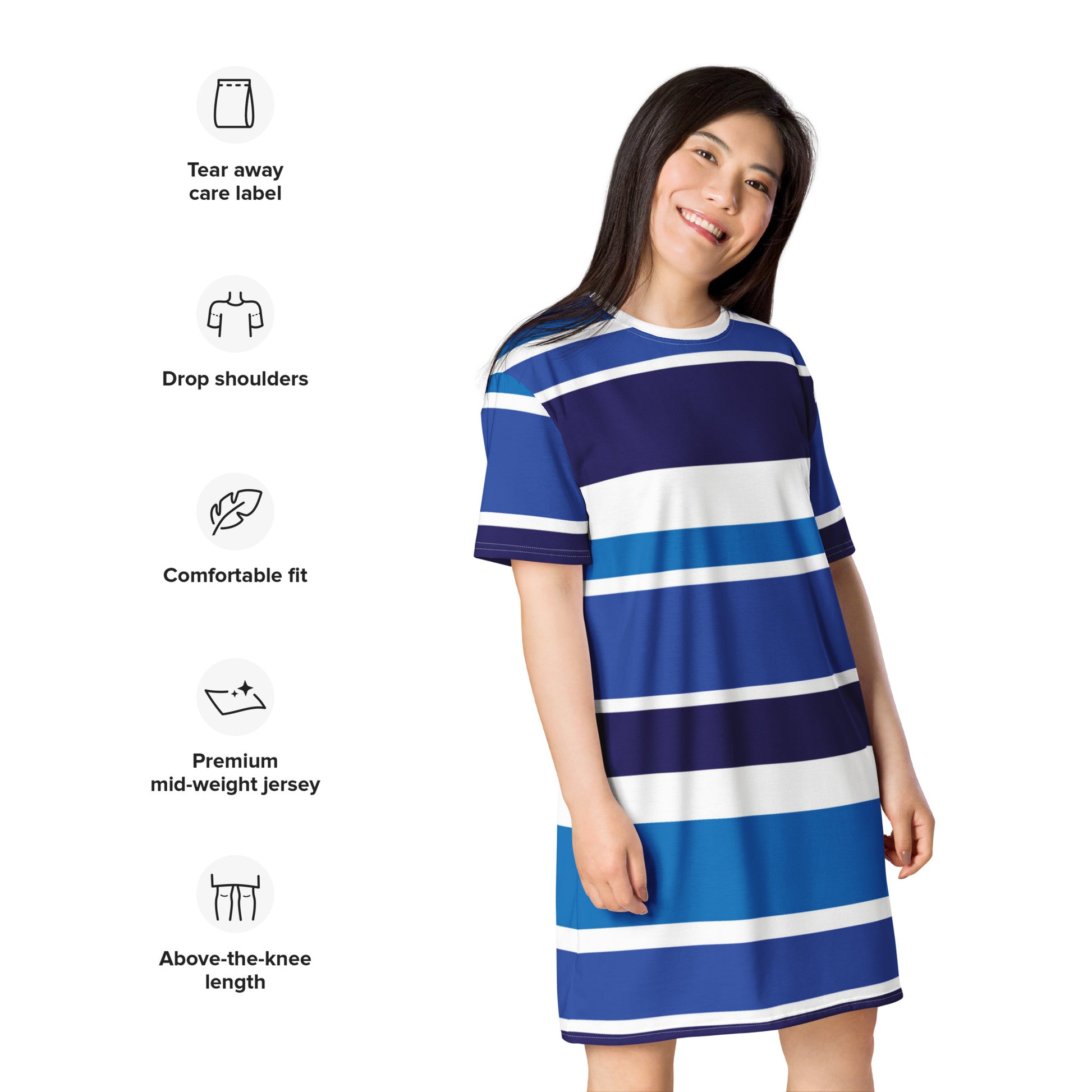 Women's Blue Striped T-Shirt Dress - Activewear Well