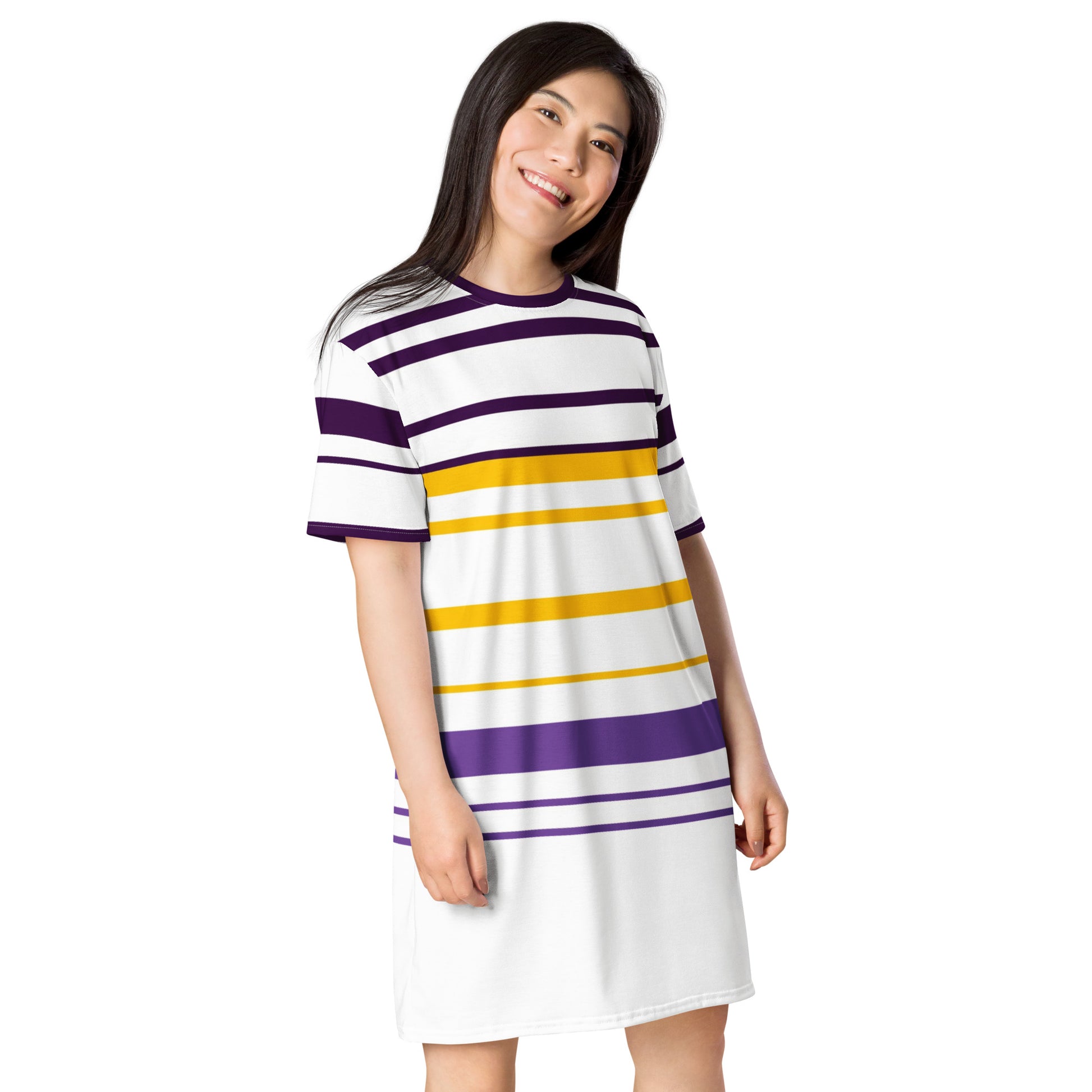 yellow stripe shirt dress Yellow Striped T-Shirt Dress 2XL / Striped