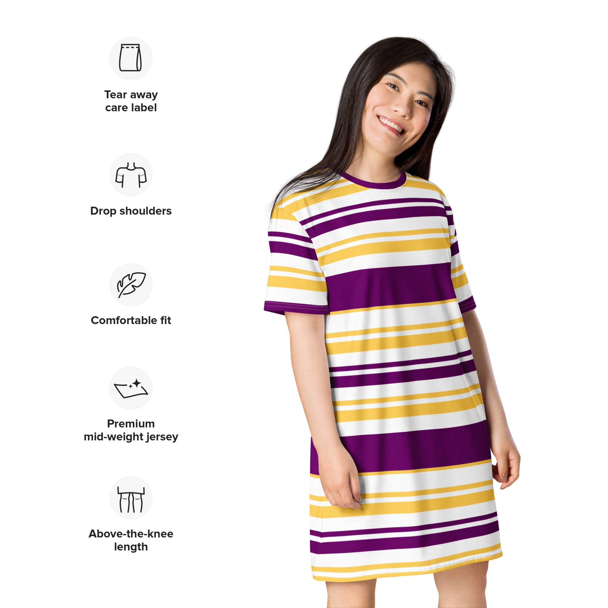 Purple Striped T-shirt Dress - Activewear Well