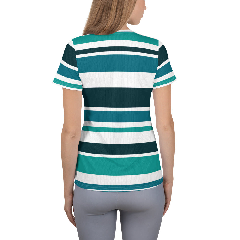 Women's Green Striped Athletic T-Shirt - Activewear Well