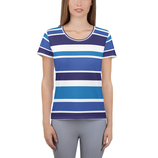 Women's Blue Striped Athletic T-Shirt - Activewear Well
