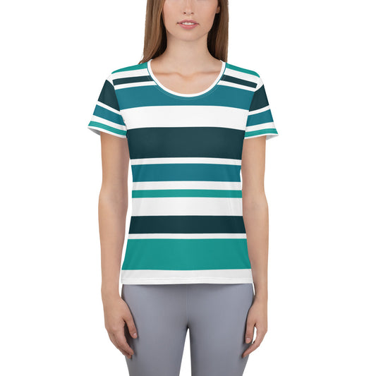 Women's Green Striped Athletic T-Shirt - Activewear Well