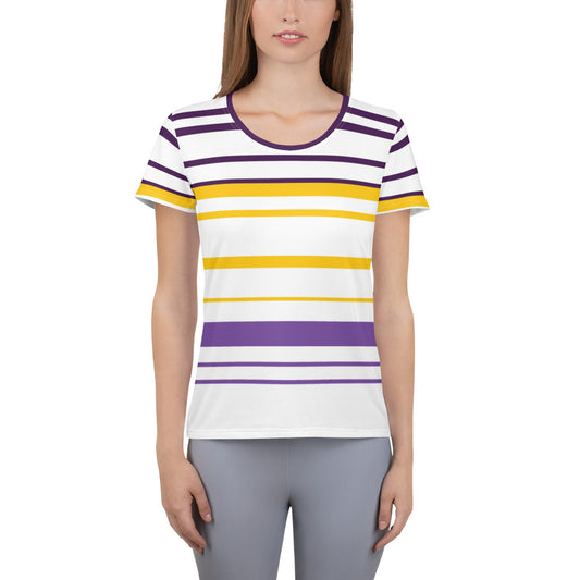 Women's Yellow Striped Athletic T-Shirt - Activewear Well