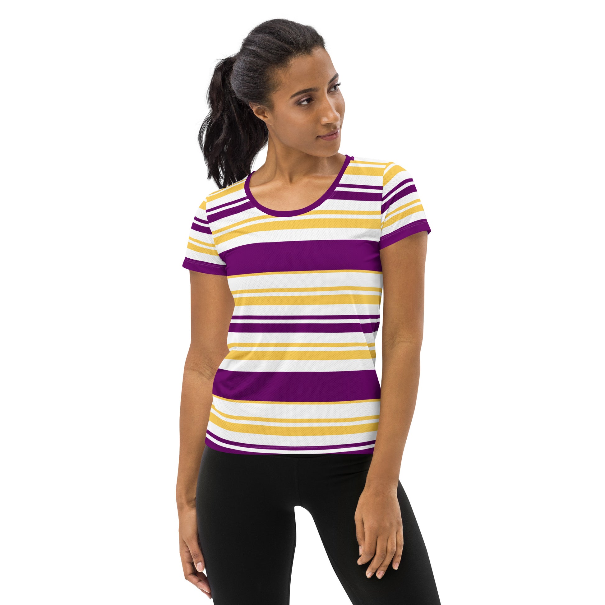 Women's Purple Striped Athletic T-Shirt - Activewear Well