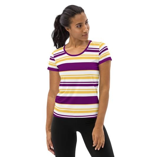 Women's Purple Striped Athletic T-Shirt - Activewear Well