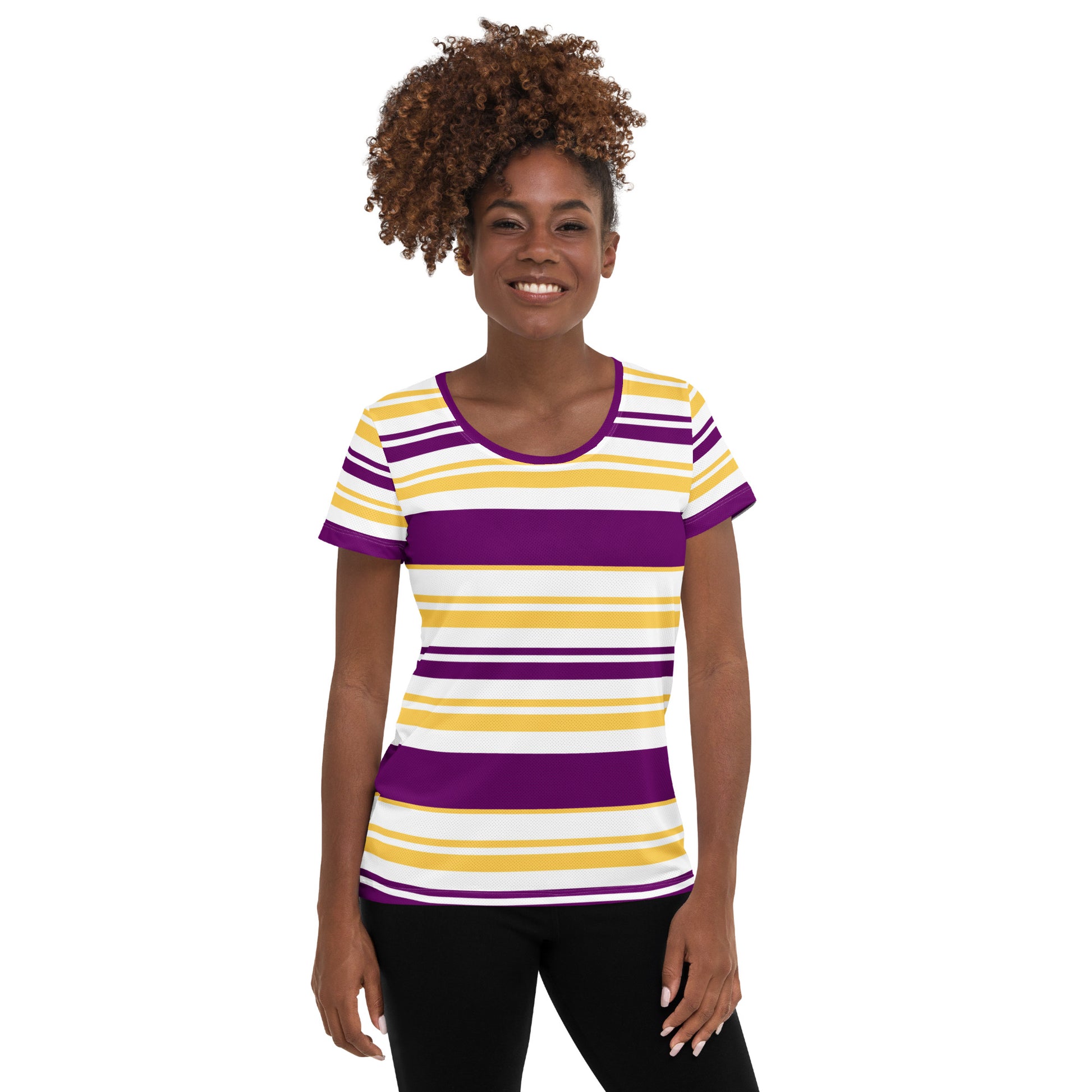 Women's Purple Striped Athletic T-Shirt - Activewear Well