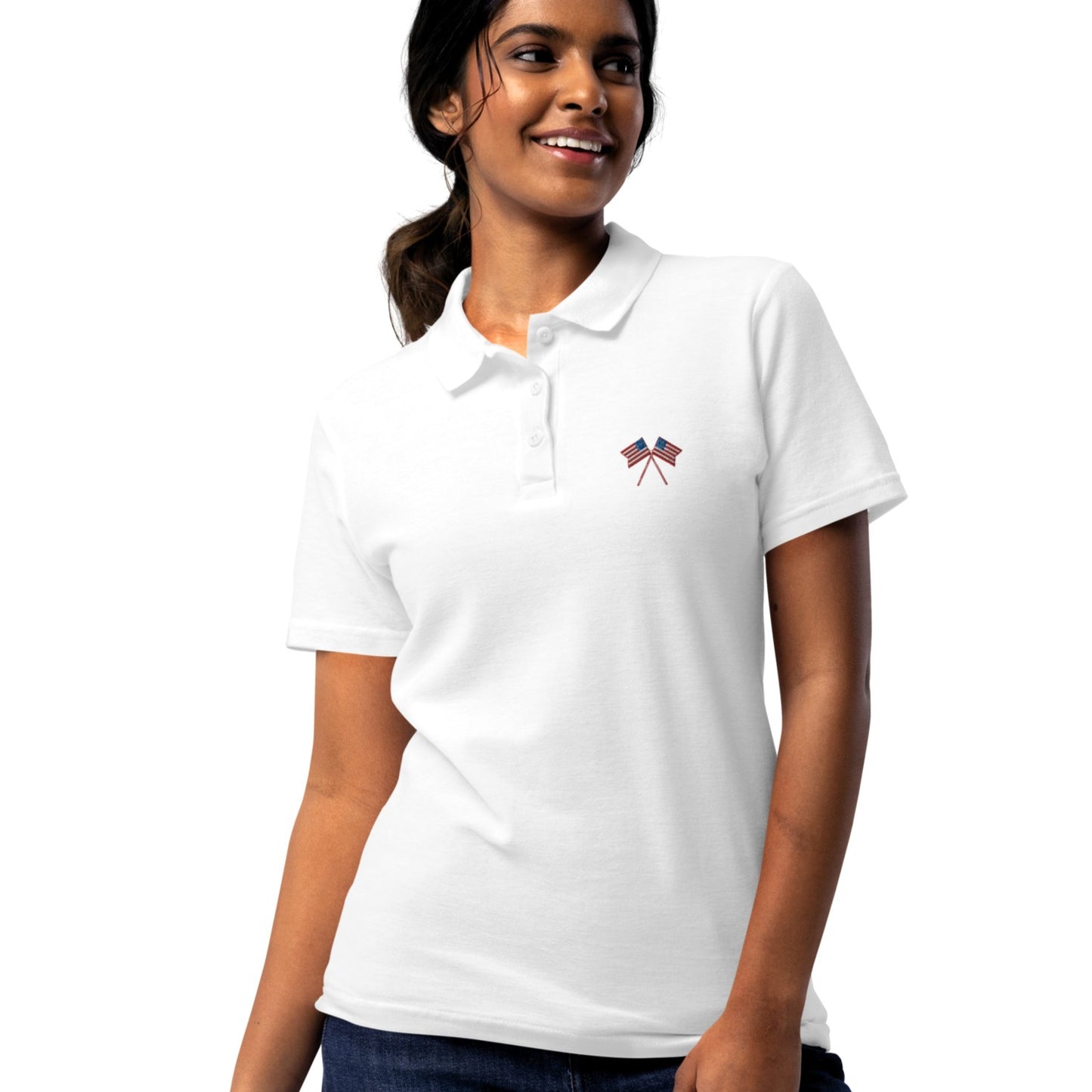 American Flag Women’s Pique Polo Shirt