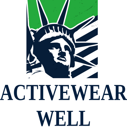 Logo of 'Activewear Well' with a stylized depiction of the Statue of Liberty on a white background.