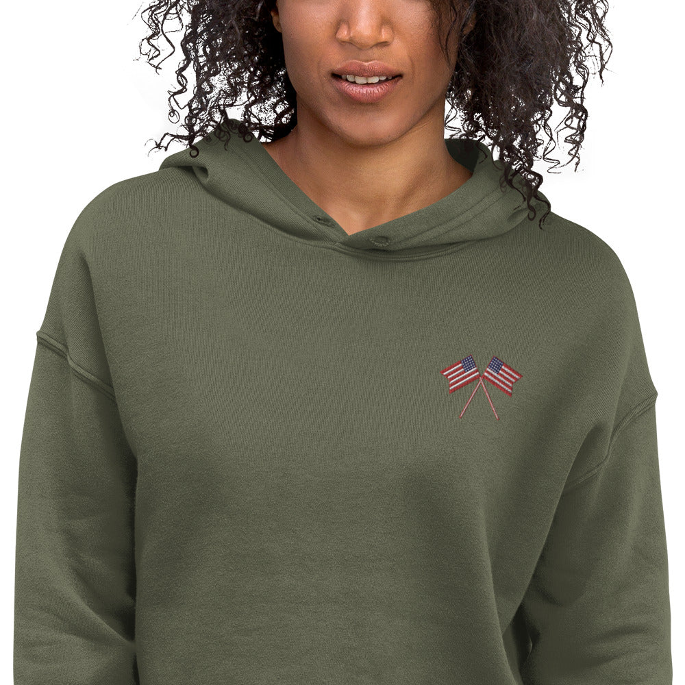USA Flag Embroidered Crop Hoodie - Activewear Well
