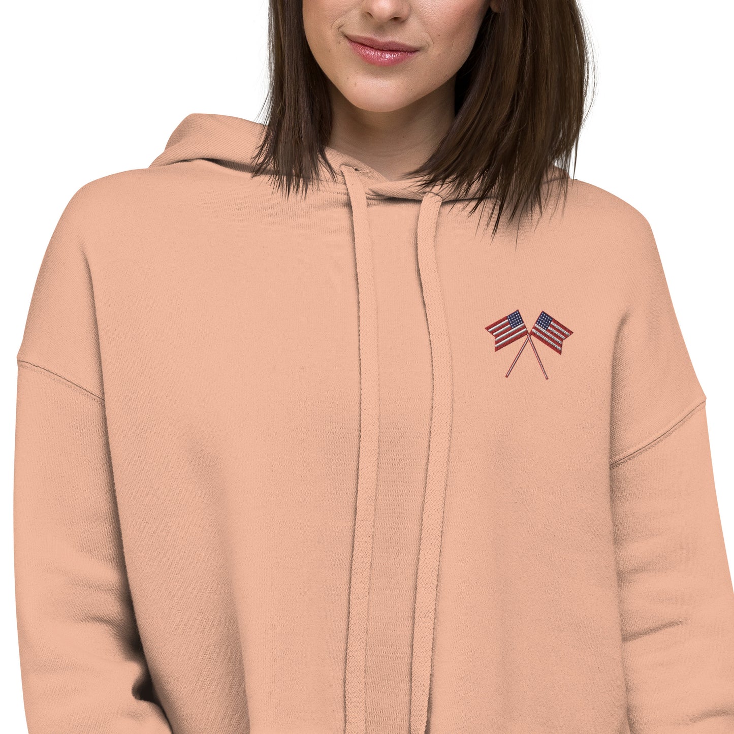 USA Flag Embroidered Crop Hoodie - Activewear Well