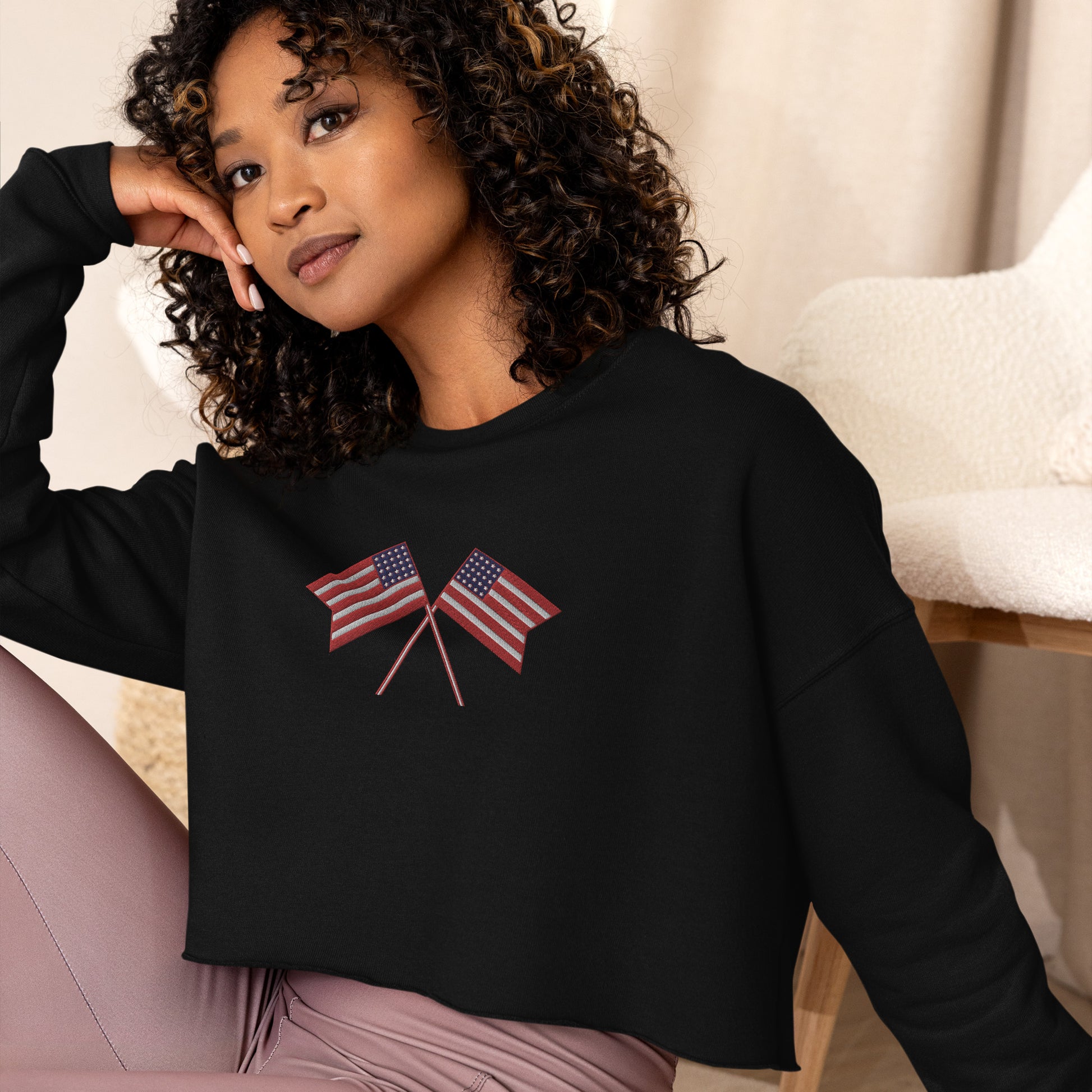 American Flag Women's Crop Sweatshirt - Activewear Well