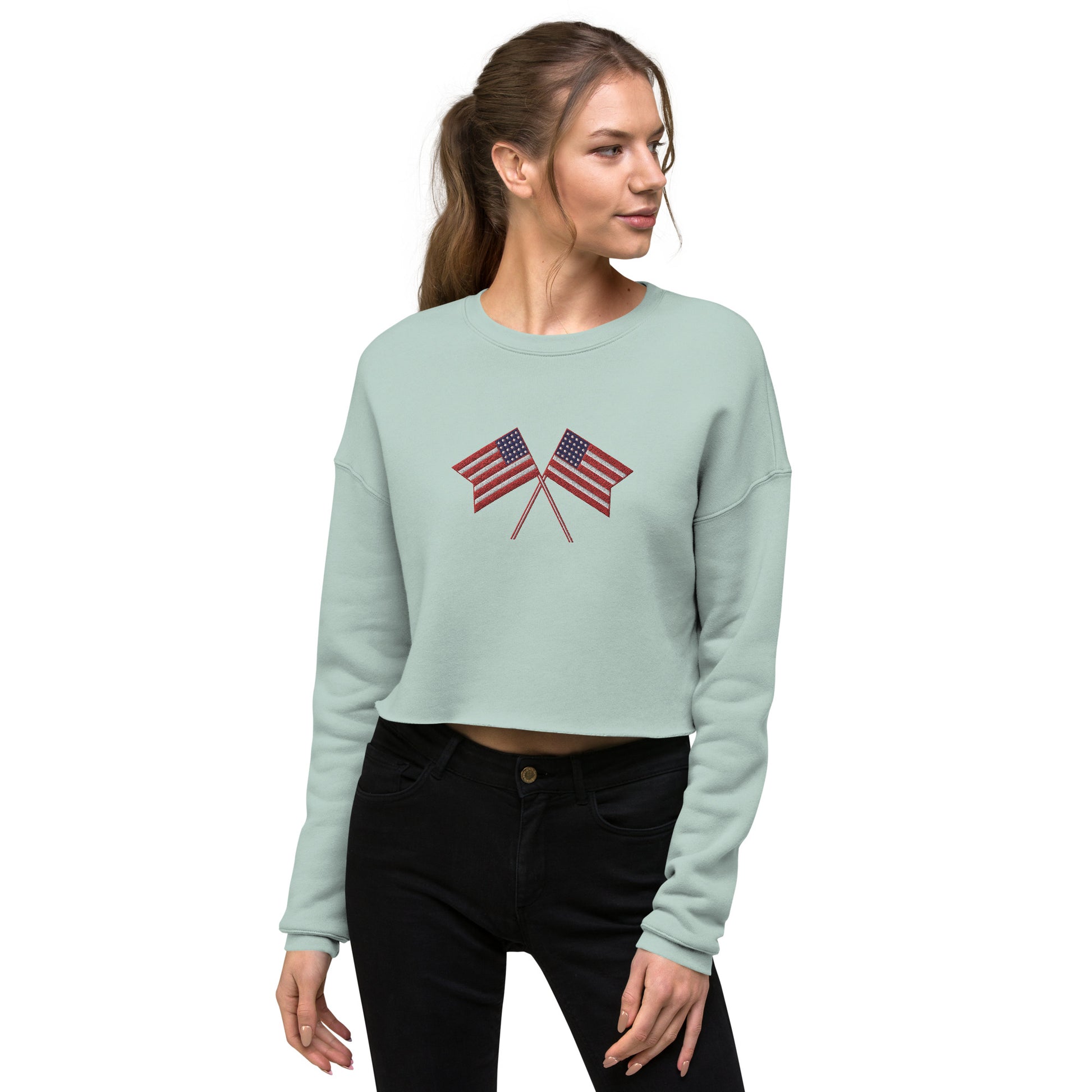 American Flag Women's Crop Sweatshirt - Activewear Well