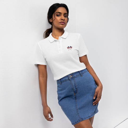 American Flag Women’s Pique Polo Shirt - Activewear Well